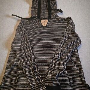 Hollister Navy and White Striped Patterned Hoodie